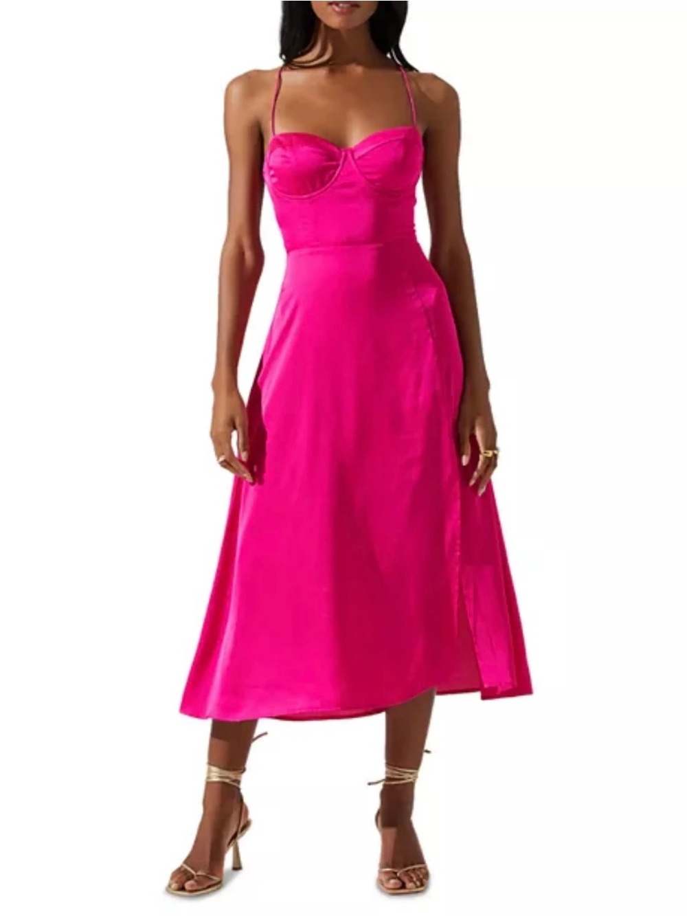 ASTR The Label Bustier Satin Dress Fuchsia